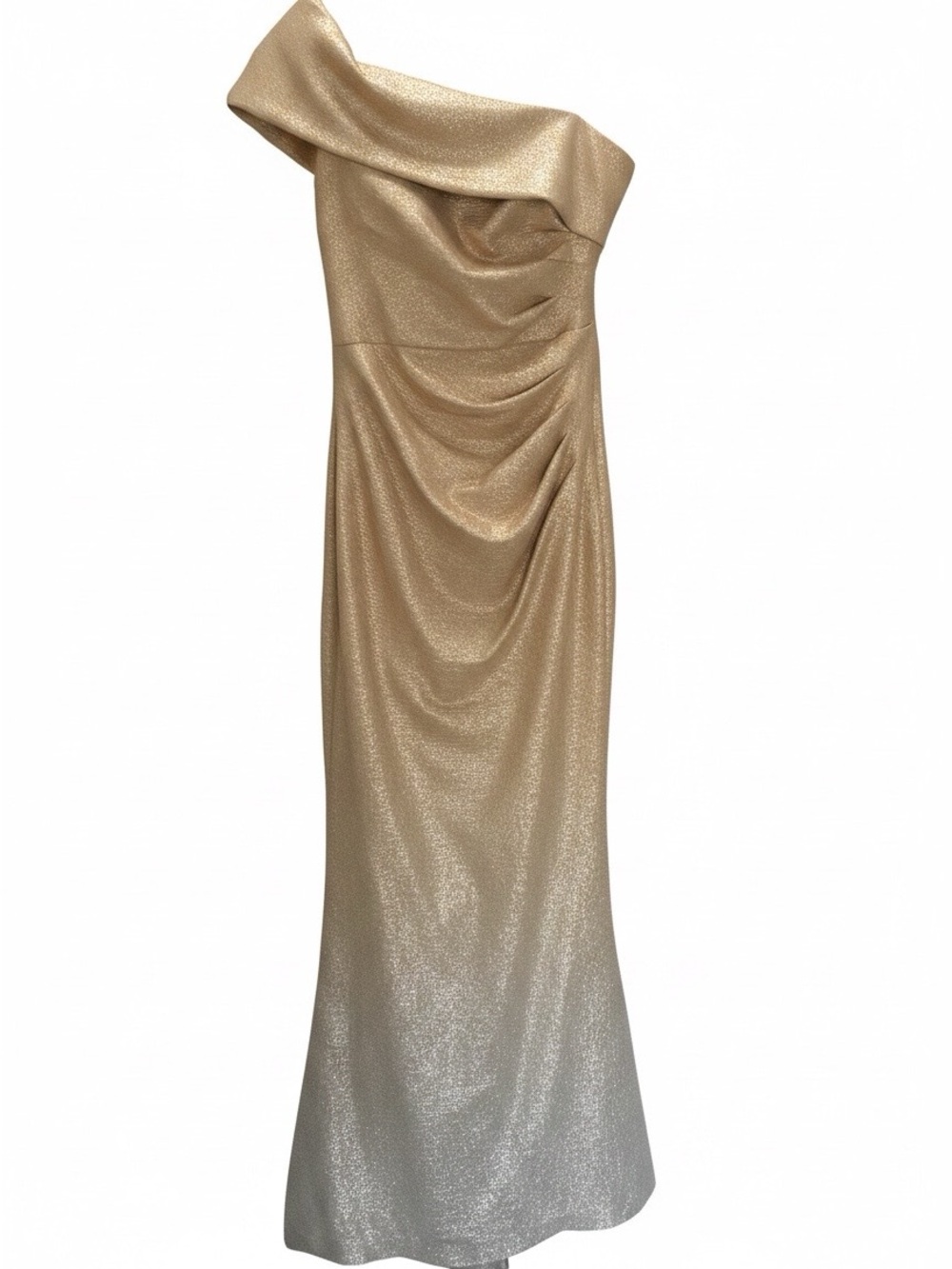 Eliza J One-Shoulder Metallic Gold Ombre Gown
